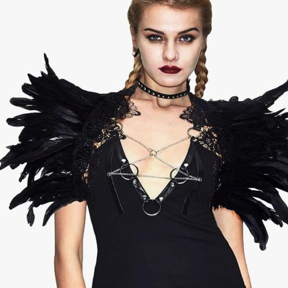 Gothic Natural Feather Cape Shawl Shoulder Wrap - Picture 1 of 6